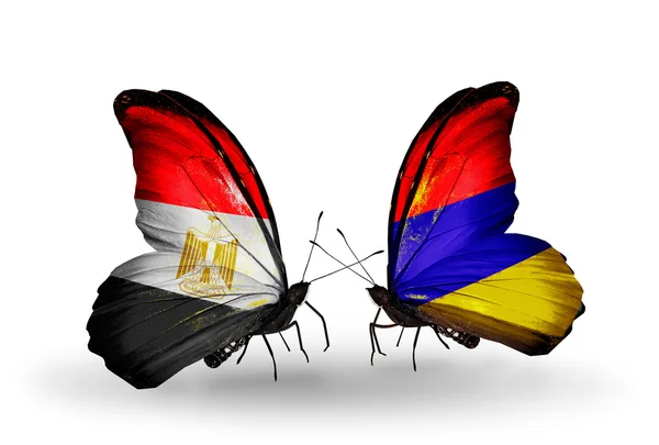 Mısır ve Ermenistan bayrakları taşıyan kelebekler — Stok fotoğraf