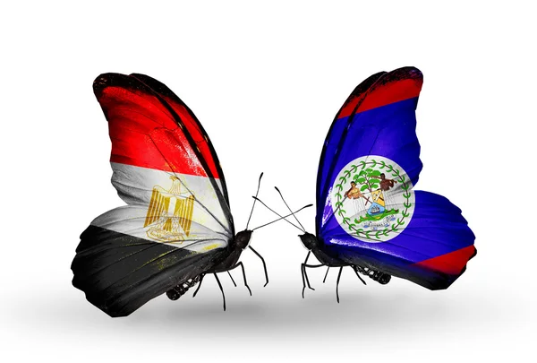 Motýli s vlajkami Egypta a belize — Stock fotografie