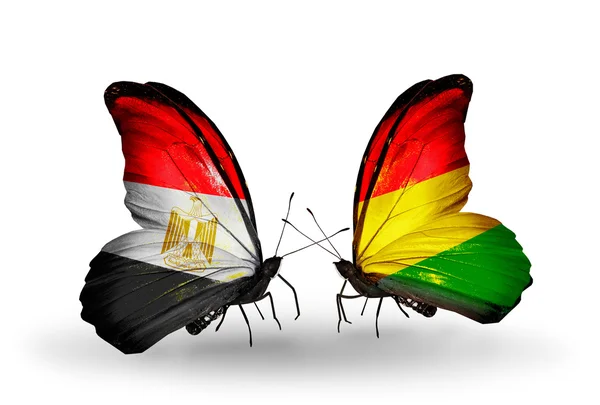 Butterflies with flags of Egypt and Bolivia — Stock Photo, Image