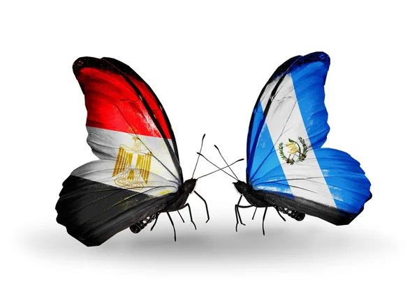 Borboletas com bandeiras do Egito e Guatemala — Fotografia de Stock