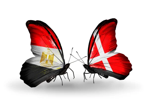 Butterflies with flags of Egypt and Denmark — Stock Photo, Image