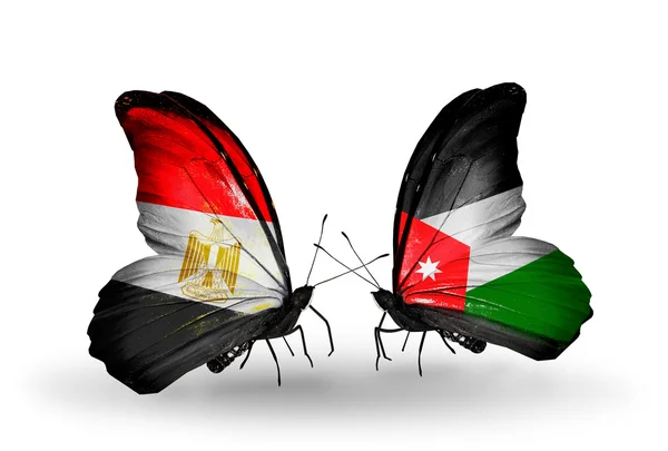 Butterflies with Egypt and Jordan flags on wings — Stock Photo, Image