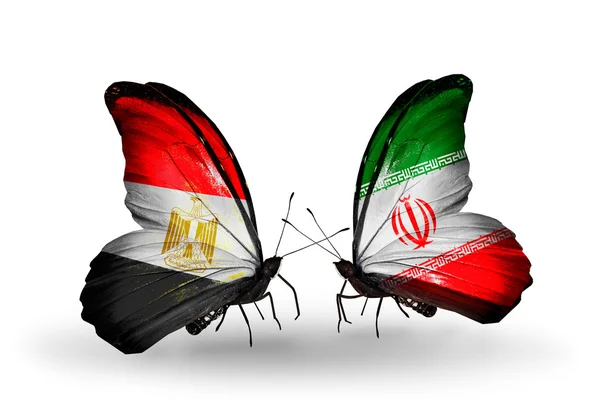 Butterflies with Egypt and Iran flags on wings — ストック写真