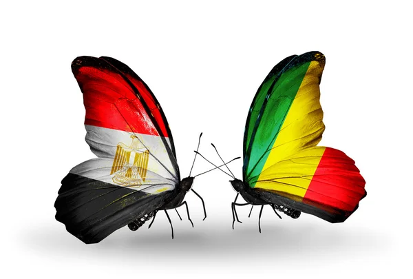 Butterflies with Egypt and Kongo flags on wings — Stock Photo, Image