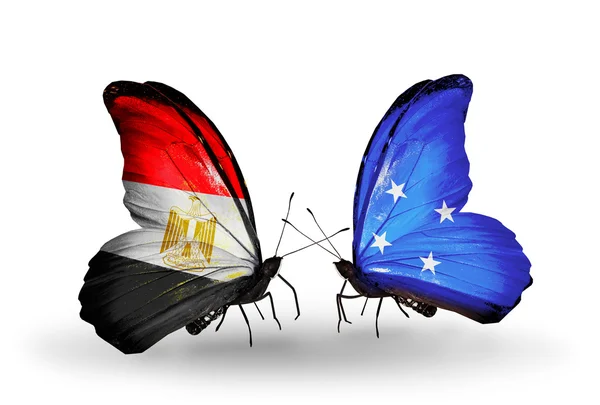 Mariposas con banderas de Egipto y Micronesia en alas —  Fotos de Stock