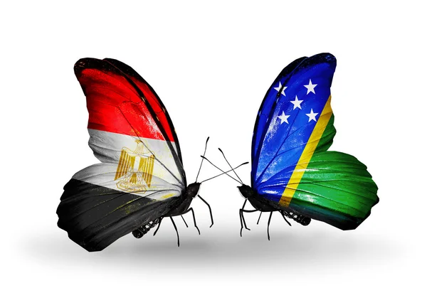 Fjärilar med Egypten och Salomonöarna flaggor på vingar — Stockfoto