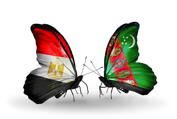 翼の上のエジプトとトルクメニスタンのフラグと蝶 — Stockfoto