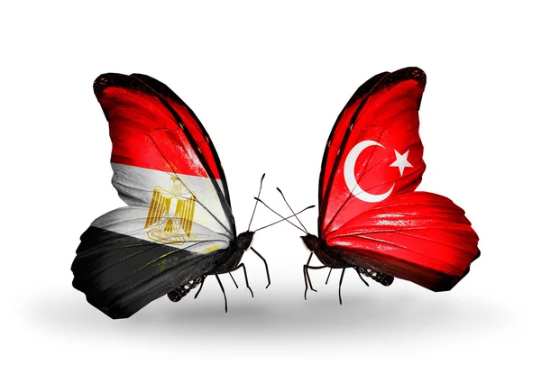Fjärilar med Egypten och Turkiet flaggor på vingar — Stockfoto