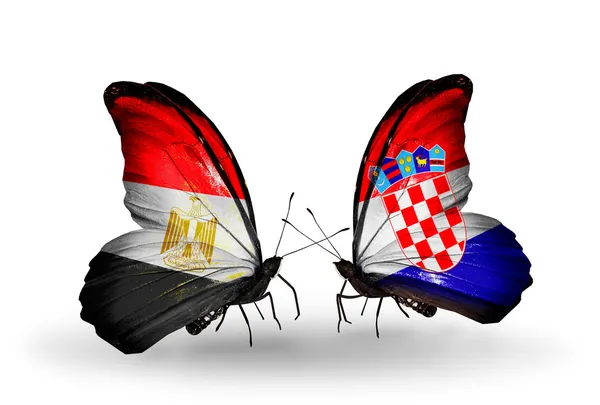 Butterflies with Egypt and Croatia flags on wings — Stock Photo, Image