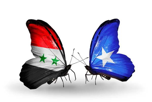 Butterflies with Syria and Somalia flags on wings — Stock Photo, Image