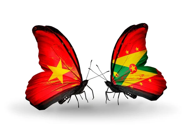 Two butterflies with flags  of  Vietnam and Grenada — Stock Photo, Image