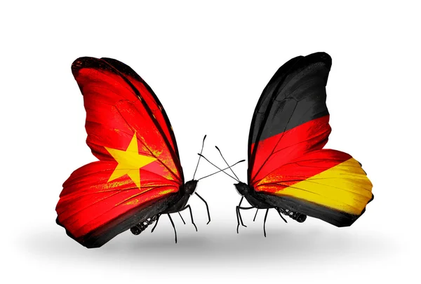 Two butterflies with flags  of Vietnam and Germany — Stock Photo, Image