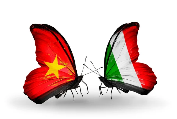 Two butterflies with flags  of Vietnam and Italy — Stock Photo, Image