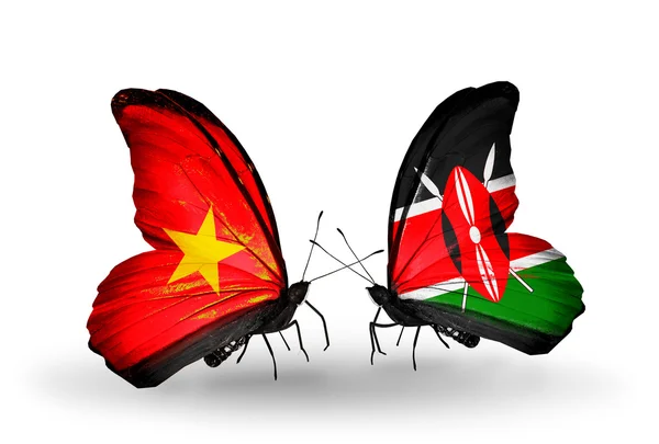 Deux papillons avec des drapeaux du Vietnam et du Kenya — Photo