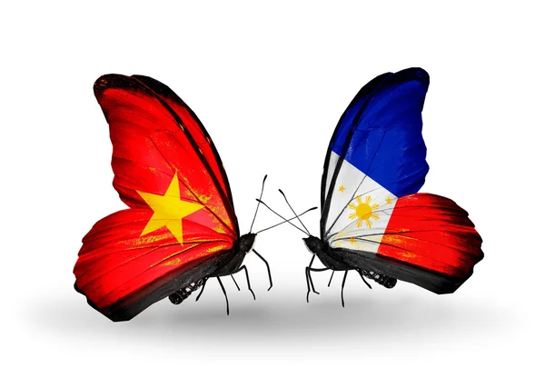 Two butterflies with flags  of  Vietnam and Philippines — Stock Photo, Image