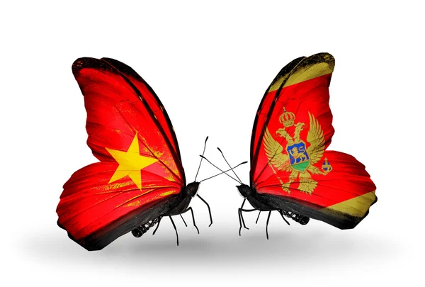 Due farfalle con bandiere del Vietnam e Montenegro — Foto Stock