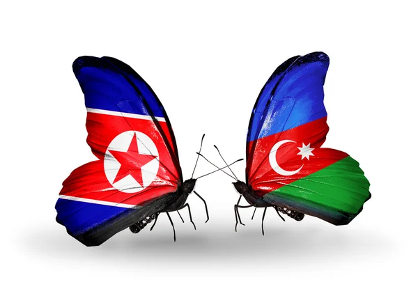 Dos mariposas con banderas de Corea del Norte y Azerbaiyán —  Fotos de Stock