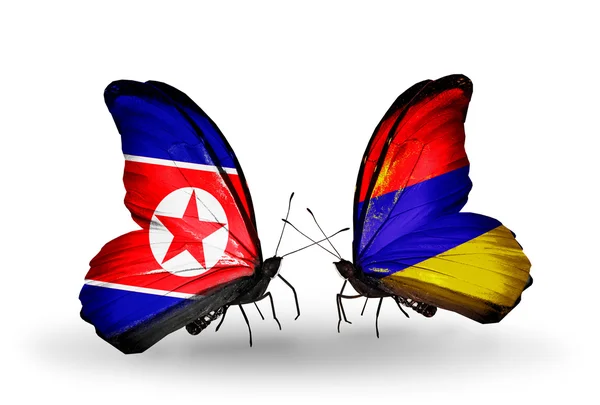 Two butterflies with flags  of  North Korea and Armenia — Stock Photo, Image