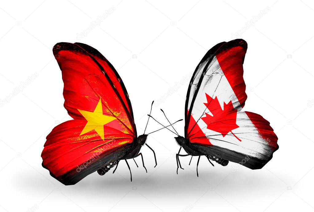 Two butterflies with flags of Vietnam and Canada — Stock Photo © sun_tiger 43523343