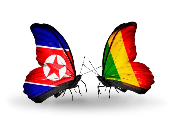 Butterflies with North Korea and Mali flags on wings — Stock Photo, Image