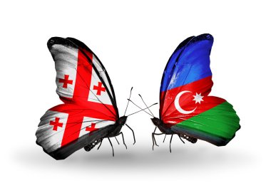 Kelebek kanatları üzerinde Gürcistan ve Azerbaycan bayraklı