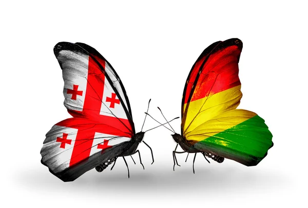 Motýli s Gruzií a Bolívie vlajky na křídlech — Stock fotografie