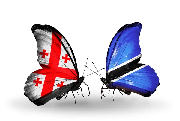 Butterflies with Georgia and Botswana flags on wings — Stock Photo, Image