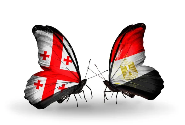 Butterflies with Georgia and Egypt islands flags on wings — Stock Photo, Image