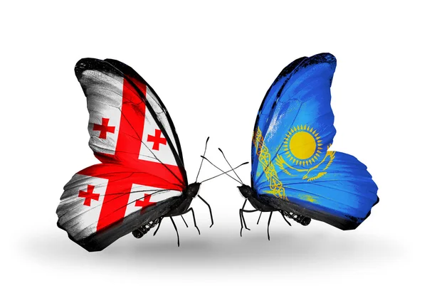 Kelebek kanatları üzerinde Gürcistan ve Kazakistan'da Adaları bayraklı — Stok fotoğraf