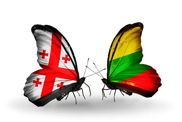 Motyle z Gruzji i Litwa wyspy flagi na skrzydłach — Zdjęcie stockowe