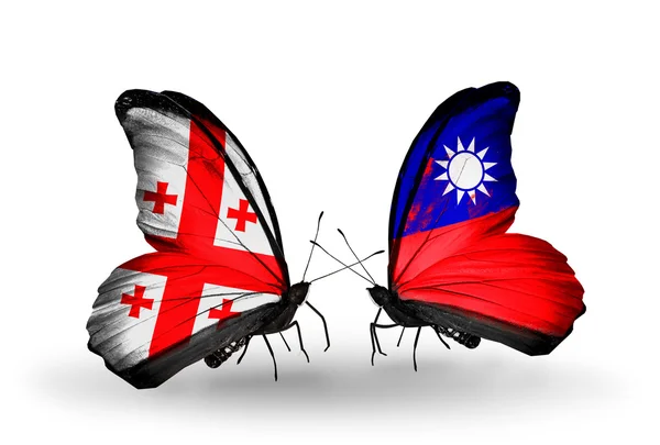 Farfalle con bandiere Georgia e Taiwan sulle ali — Foto Stock