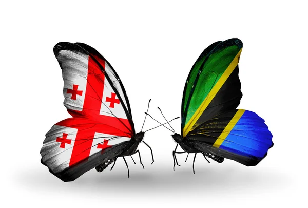 Motyle z Gruzji i Tanzanii flagi na skrzydłach — Zdjęcie stockowe
