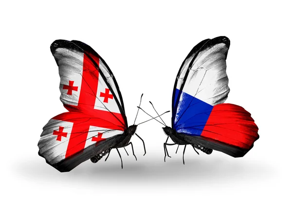 Mariposas con banderas de Georgia y República Checa en alas — Foto de Stock