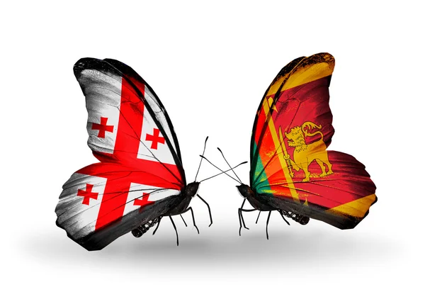 翼にジョージア州とスリランカのフラグと蝶 — ストック写真