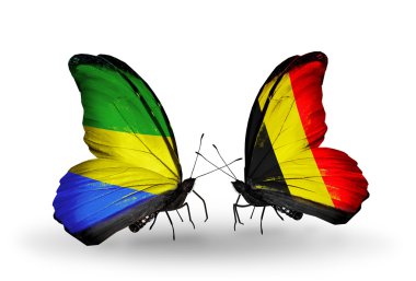 Kelebek kanatları üzerinde gabon ve Belçika bayrağı ile