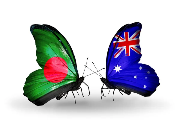 Бабочки с флагами Бангладеш и Австралии на крыльях — стоковое фото