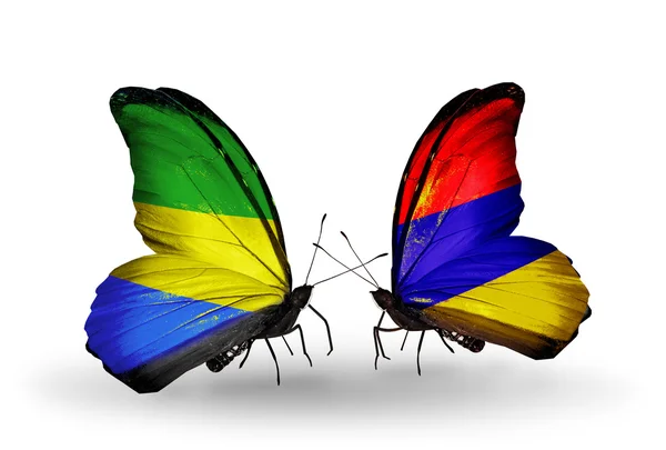 Kelebekler kanat gabon ve Ermenistan bayrakları ile — Stok fotoğraf