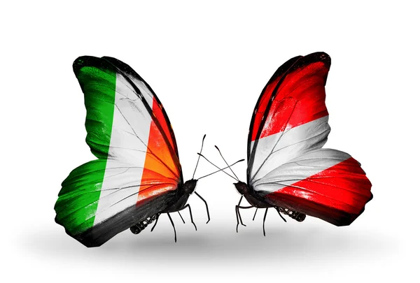 Butterflies with Ireland and  Austria flags on wings — Stock Photo, Image