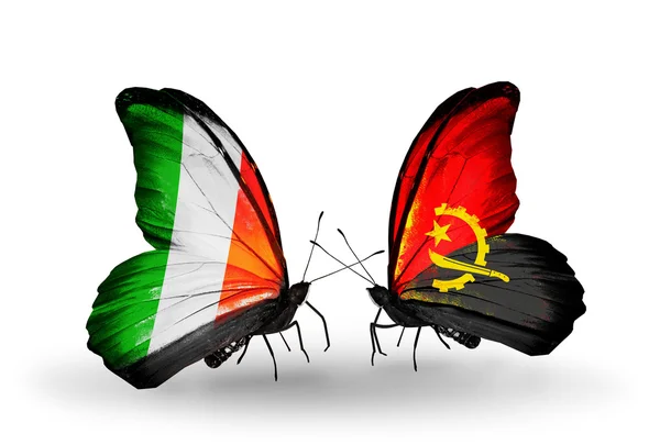 Vlinders met Ierland en angola vlaggen op vleugels — Stockfoto