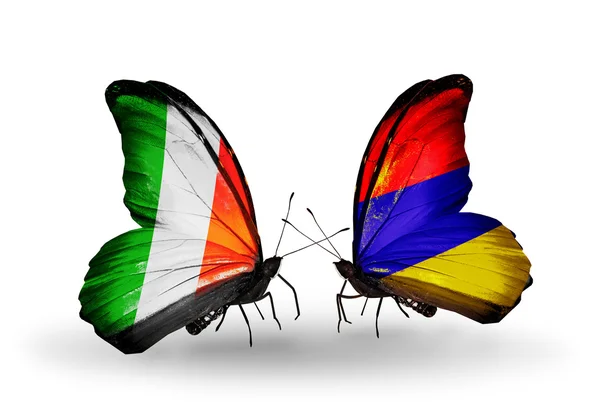 Mariposas con banderas de Irlanda y Armenia en alas — Foto de Stock