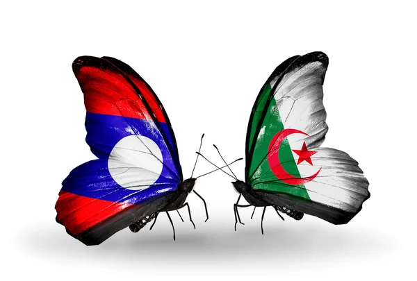 Papillons avec drapeaux Laos et Algérie sur les ailes — Photo