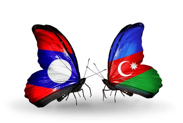 Butterflies with Laos and Azerbaijan flags on wings — Stock Photo, Image