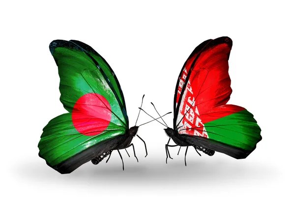 Mariposas con banderas de Bangladesh y Bielorrusia en alas —  Fotos de Stock