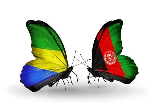 Butterflies with Gabon and  Afghanistan flags on wings — Stock Photo, Image