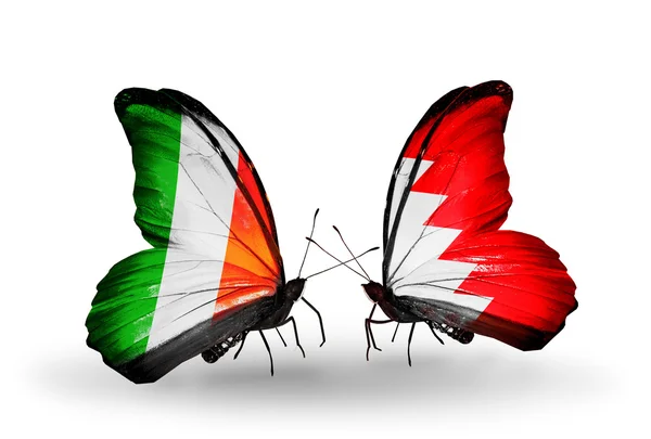 Vlinders met Ierland en Bahrein vlaggen op vleugels — Stockfoto