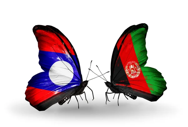 Бабочки с флагами Лаоса и Афганистана на крыльях — стоковое фото