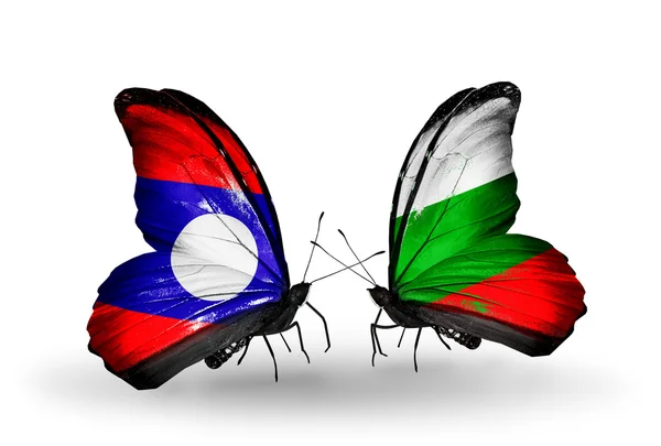 Butterflies with Laos and Bulgaria flags on wings — Stock Photo, Image