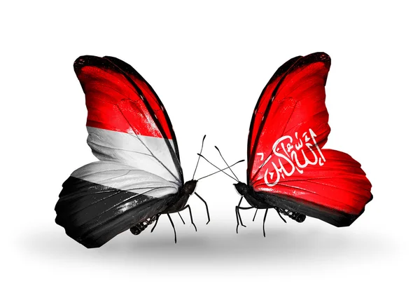 Πεταλούδες με την Υεμένη και Βαζιριστάν σημαίες με φτερά — Φωτογραφία Αρχείου