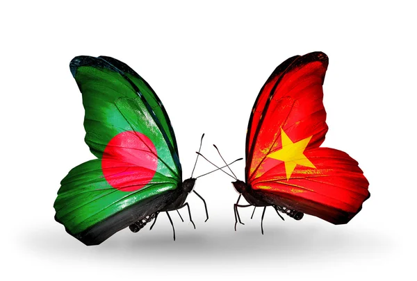Motýli s příznaky Bangladéš a Vietnamu na křídlech — Stock fotografie