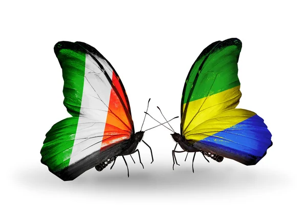 Vlinders met Ierland en gabon vlaggen op vleugels — Stockfoto